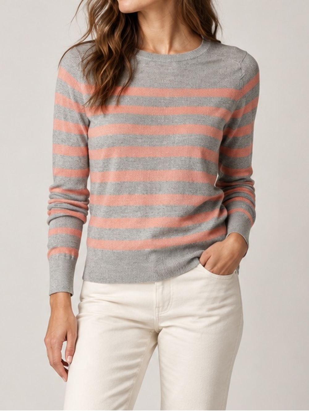 Banana Republic Striped Crewneck Sweater in beige  & pastel coral Size Small